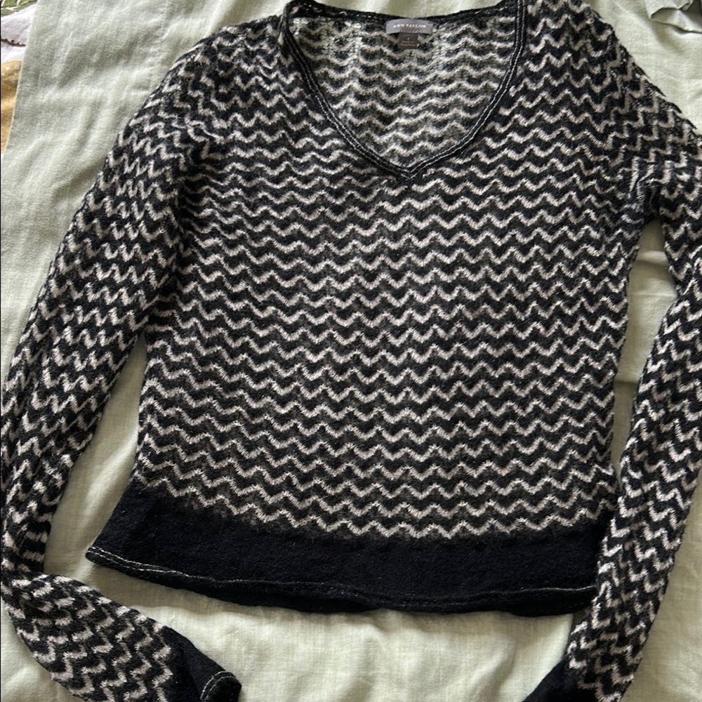 Black and White Chevron V-Neck Sweater